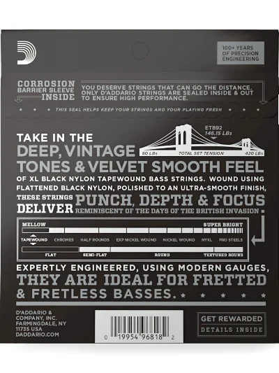 Струни D'Addario ETB92 XL Nylon Tapewound Bass (50-105)