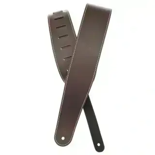 D'Addario 25LS01-DX Deluxe Leather Guitar Strap (Brown with Contrast Stitch)