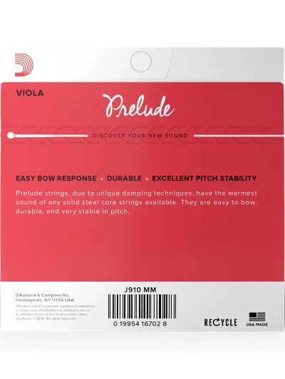 Струни для альта D'Addario J910 MM Prelude Viola String Set Medium Scale Medium Tension
