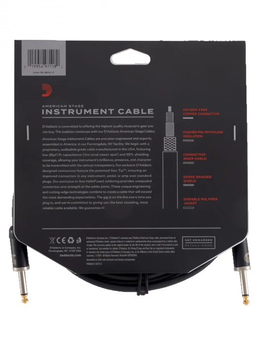 Інструментальний кабель Інструментальний кабель D'Addario PW-AMSG-10 American Stage (3m)