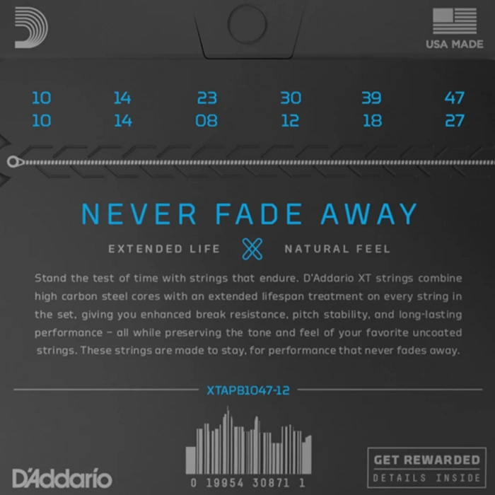 D'Addario XTAPB1047-12 Phosphor Bronze Light 12-String 10-47