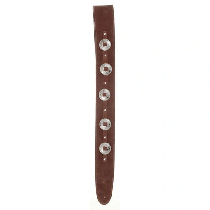 D'Addario 25SSC01 Deluxe Leather Guitar Strap (Conchos, Brown)