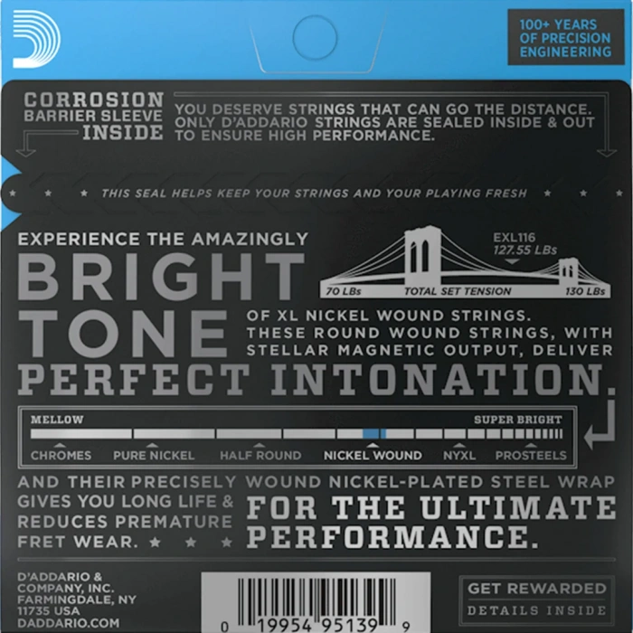 D'Addario EXL116 XL Nickel Wound Medium Top/Heavy Bottom 11-52