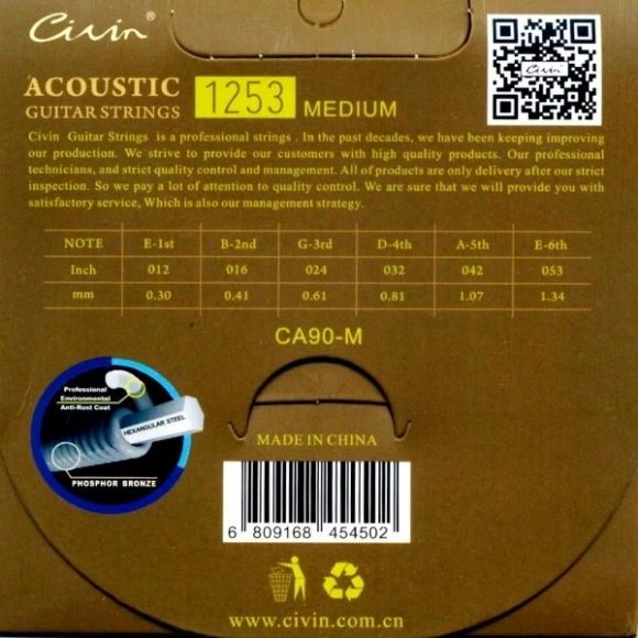 Струны Civin CA90 M Phosphor Bronze Medium (American Imported) 12/53