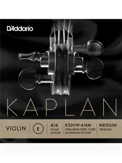 D'Addario KS311W 4/4M Kaplan Violin Non-Whistling Aluminum Wound E String 4/4 Scale Medium Tension