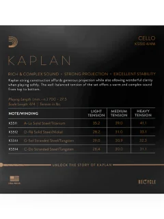 D'Addario KS510 4/4M Kaplan Cello String Set 4/4 Scale Medium Tension
