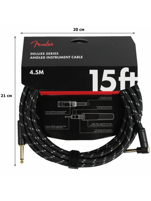 Fender Cable Deluxe Series 15' Angled Black Tweed