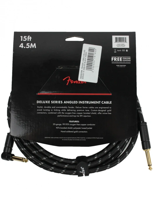 Fender Cable Deluxe Series 15' Angled Black Tweed