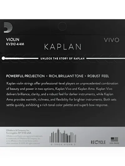 Струни для скрипки D'Addario KV310 4/4M Kaplan Vivo Violin String Set 4/4 Scale Medium Tension