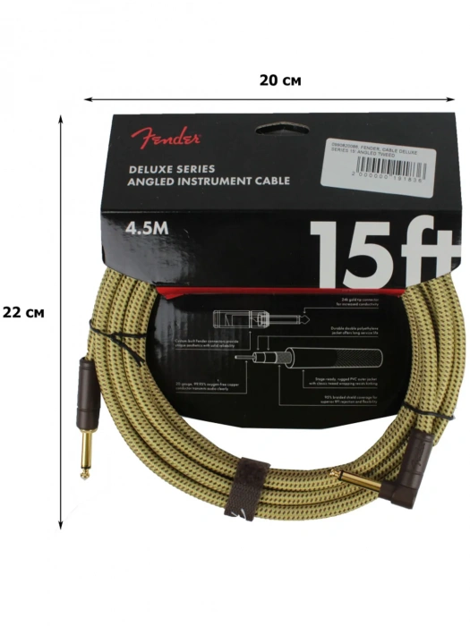 Fender Cable Deluxe Series 15' Angled Black Tweed