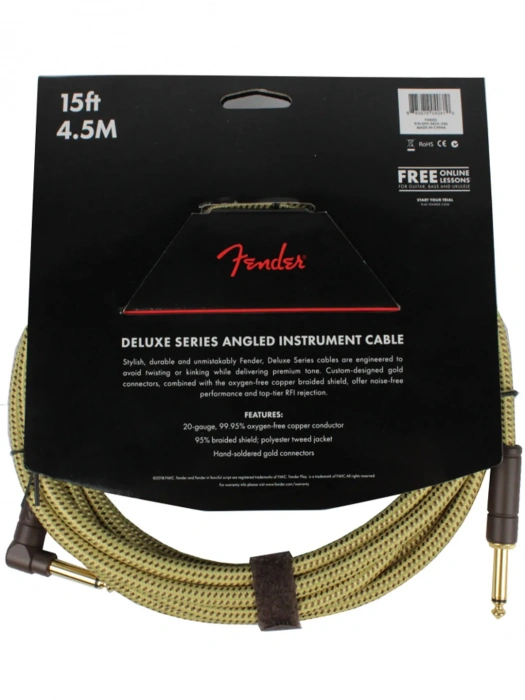 Fender Cable Deluxe Series 15' Angled Black Tweed