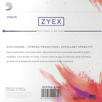 Струни D'Addario DZ310A 4/4M Zyex Violin String Set 4/4 Medium Tension