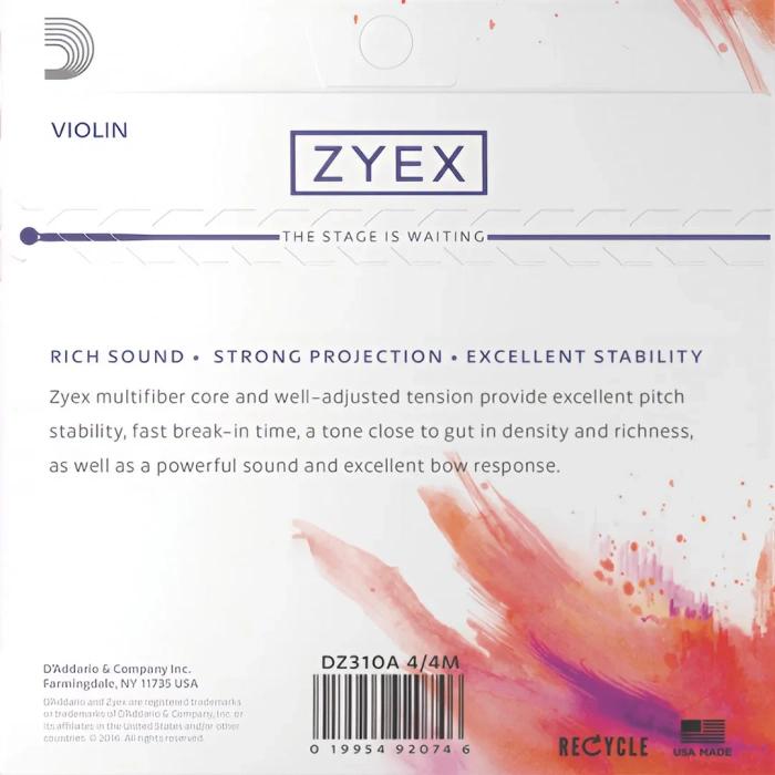D'Addario DZ310A 4/4M Zyex Violin String Set 4/4 Medium Tension