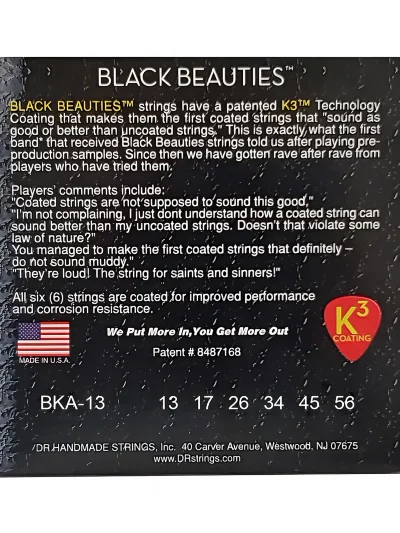 Струни DR BKA-13 Black Beauties Acoustic Medium 13-56