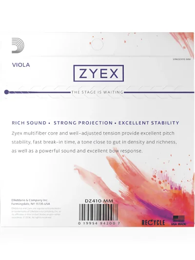 Струни для альта D'Addario DZ410 MM Zyex Viola String Set (Medium Scale Medium Tension)