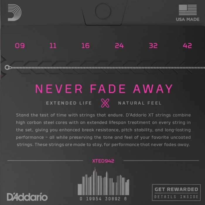 D'Addario XTE0942 XT Electric Nickel Plated Steel Super Light 09-42