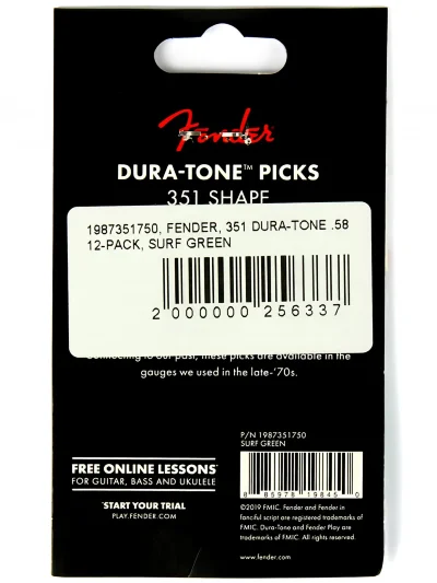 Набір медіаторів Fender 351 Dura-Tone .58 12-Pack Surf Green
