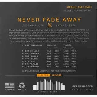 D'Addario XTE1059 XT Electric Nickel Plated Steel 7-String Regular Light 10-59