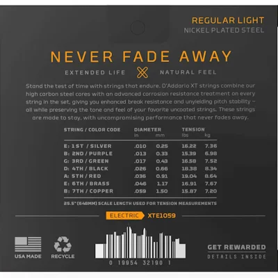 Струни D'Addario XTE1059 XT Electric Nickel Plated Steel 7-String Regular Light 10-59
