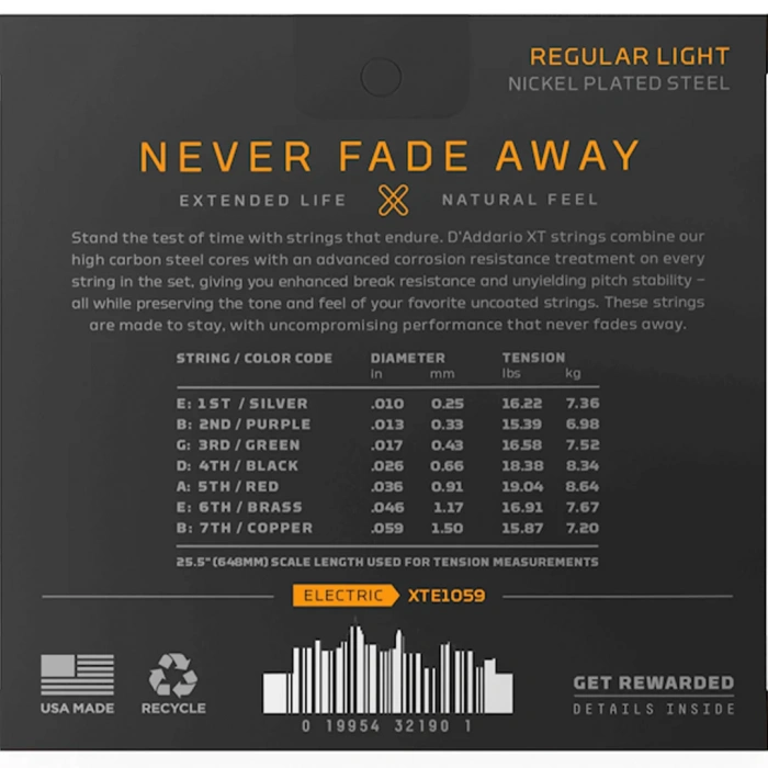 D'Addario XTE1059 XT Electric Nickel Plated Steel 7-String Regular Light 10-59