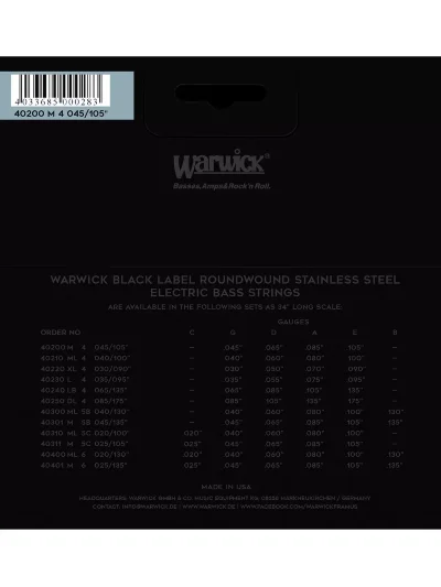 Струни Warwick 40200 Black Label Medium 4-String (45-105)