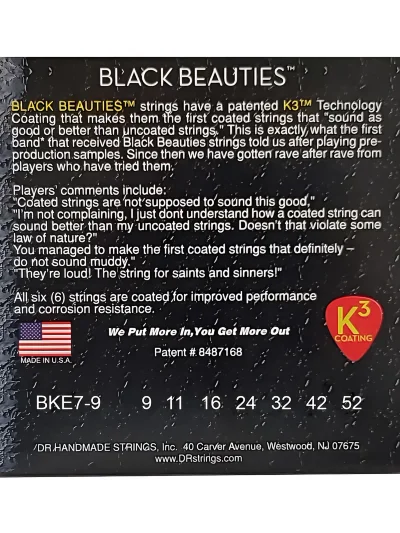 Струни DR BKE7-9 Black Beauties Electric Light 7-String 9-52