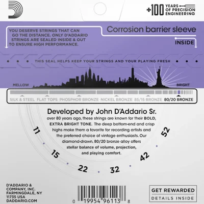 Струни D'Addario EJ13 80/20 Bronze Custom Light 11-52