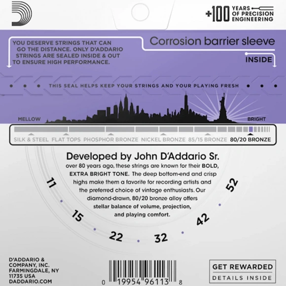 Струни D'Addario EJ13 80/20 Bronze Custom Light 11-52 Струни D'Addario EJ13 80/20 Bronze Custom Light 11-52