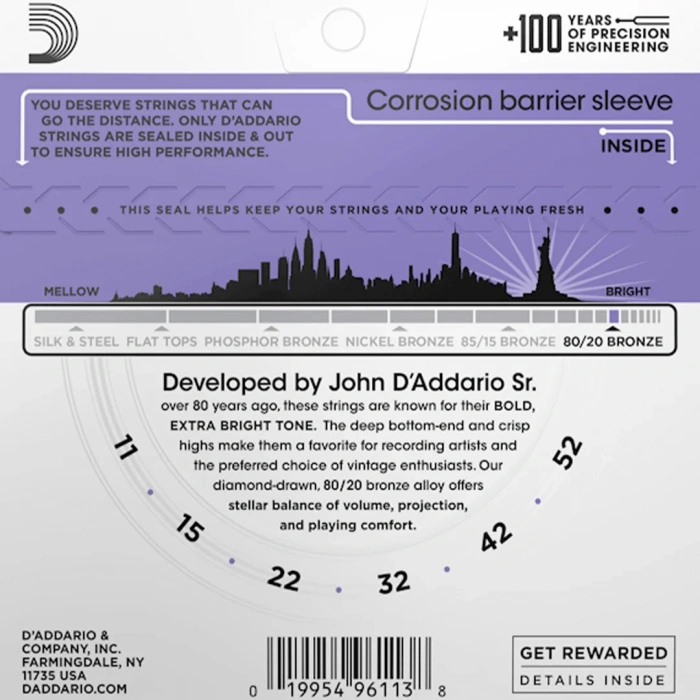 D'Addario EJ13 80/20 Bronze Custom Light 11-52