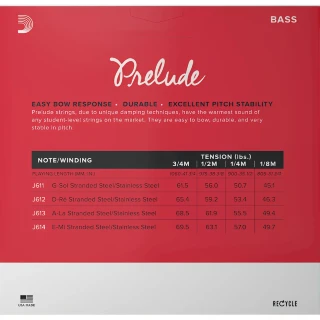 D'Addario J611 3/4M Prelude Bass String 3/4 Scale Medium Tension