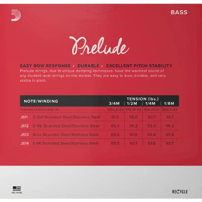 Струни D'Addario J611 3/4M Prelude Bass String 3/4 Scale Medium Tension