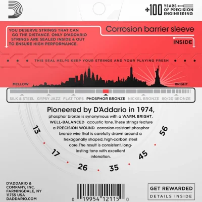 Струни D'Addario EJ17 Phosphor Bronze Medium 13-56
