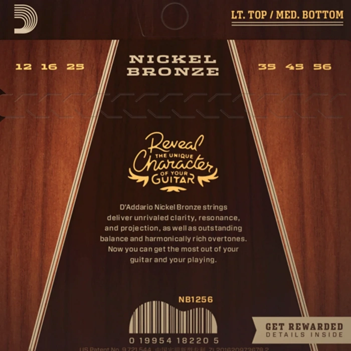 Струни Струни D'Addario NB1256 Nickel Bronze Light Top / Medium Bottom 12-56