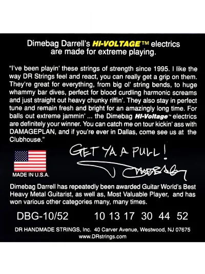 Струни DR DBG-10/52 Dimebag Darrell HI-Voltage Electric Big Heavy 10-52