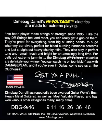 Струни DR DBG-9/46 Dimebag Darrell HI-Voltage Electric Light Heavy 9-46