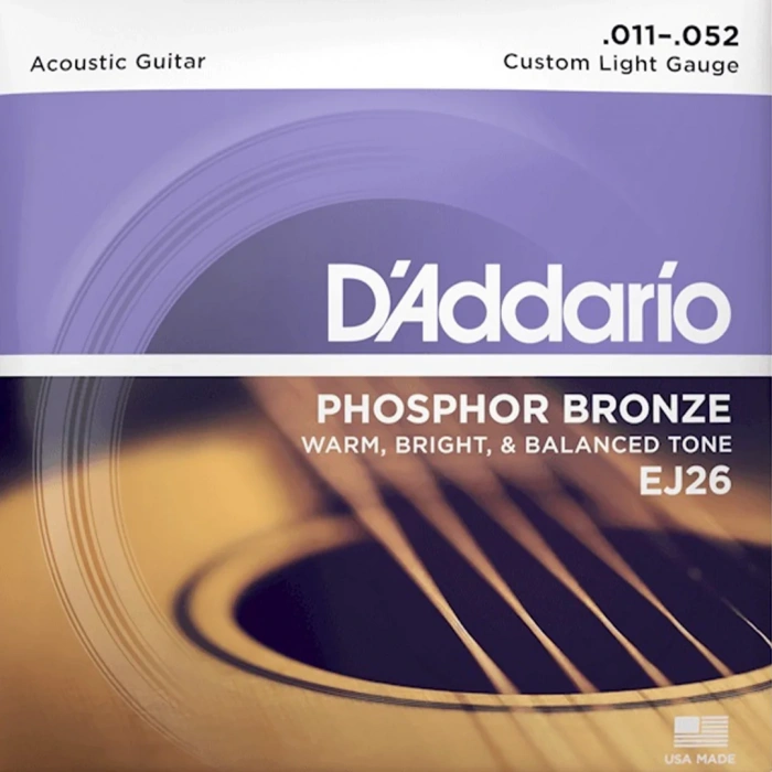 Струни Струни D'Addario EJ26 Phosphor Bronze Custom Light 11-52