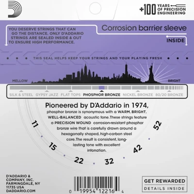 Струни D'Addario EJ26 Phosphor Bronze Custom Light 11-52