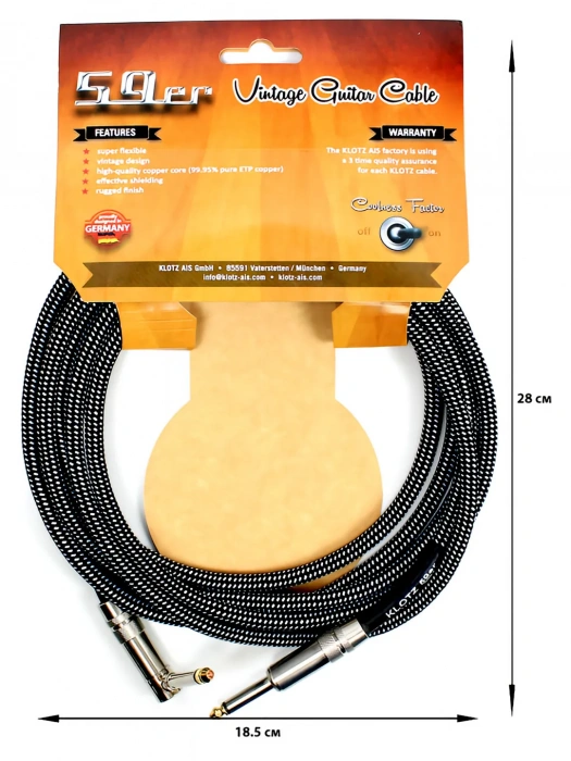 Klotz 59 Vintage Pro Guitar Cable Angled 3 m